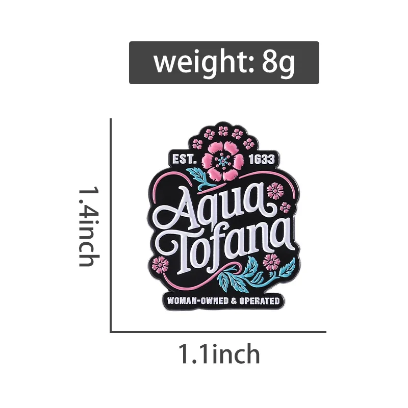 Feminist Aqua Tofana Apothecary Enamel Pin WOMAN OWNED OPERATED Brooch Collar Lapel Badge Decorative Jewelry Gift for Friends