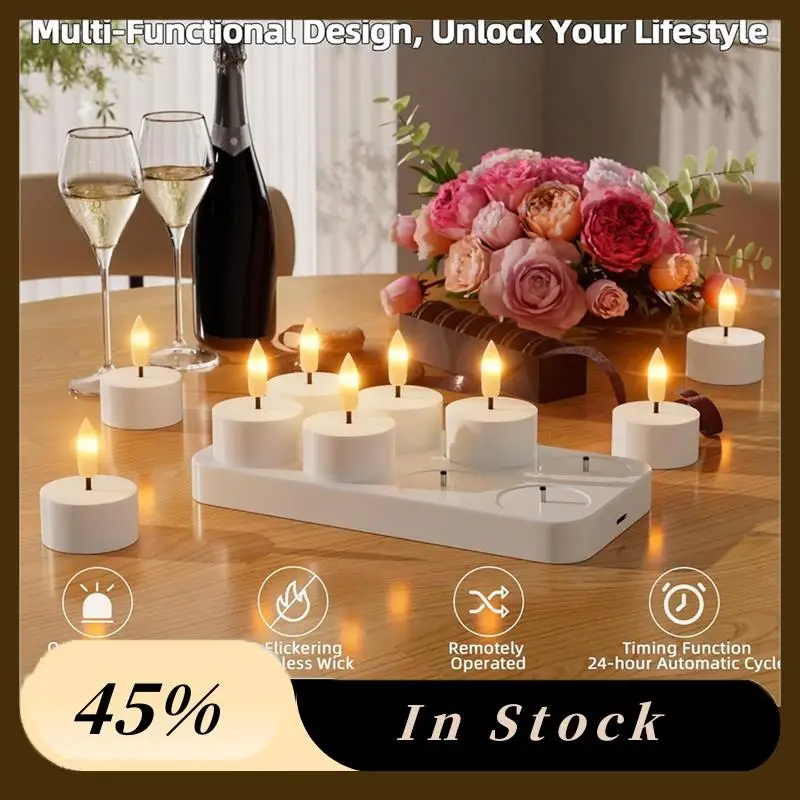 A60zbattery Powered Rechargeable Flameless Tea Lights Candles With Charging Station 8Pcs LED Tea Light With Remote Timer Tealigh