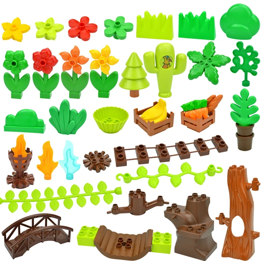 Grandes briques de construction de nuit pour enfants, ferme, plante, fleur, forêt, accessoire, arbre, cuir chevelu, fruit, parure, vue sur la rue, compatible, grande taille, jouet