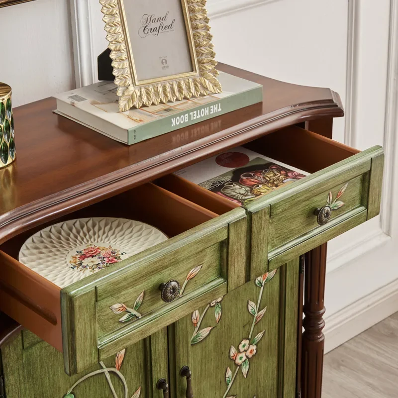 DSA American French retro two-bucket two-door cabinet, entrance cabinet, classical  furniture, gold storage cabinet
