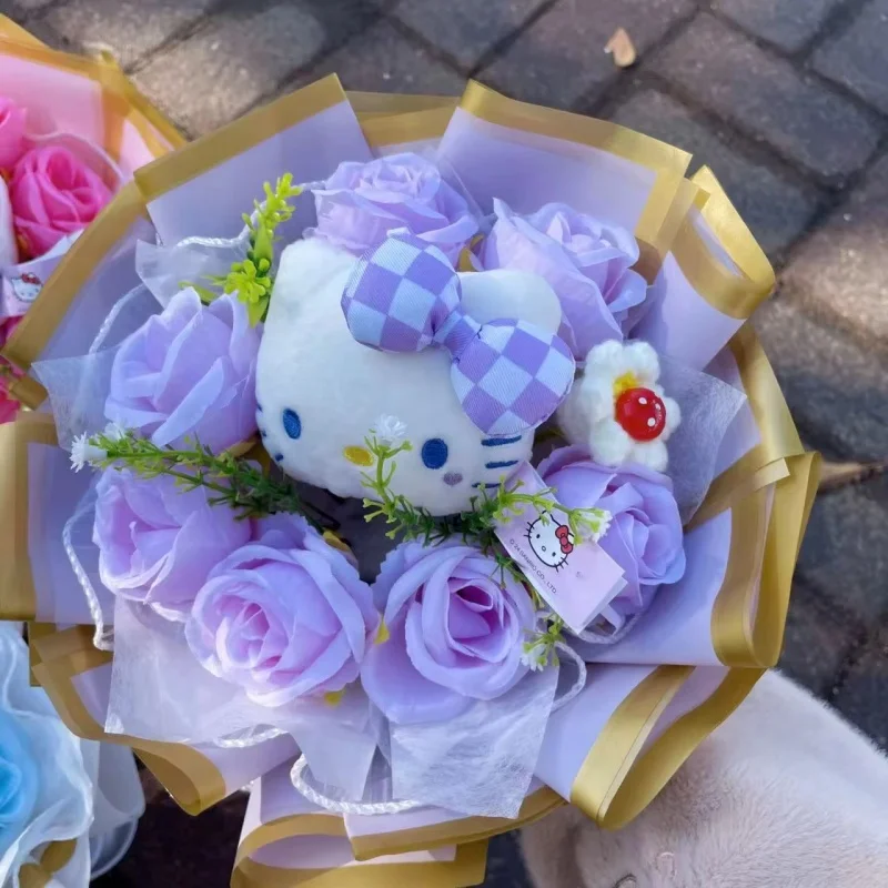 Echte Hellokitty Katzen-Plüschpuppe Gefüllte Tiere mit Blumen Kreativer Handgefertigter Blumenstrauß Valentinstag Weihnachten Abschlussgeschenke – Detail 7