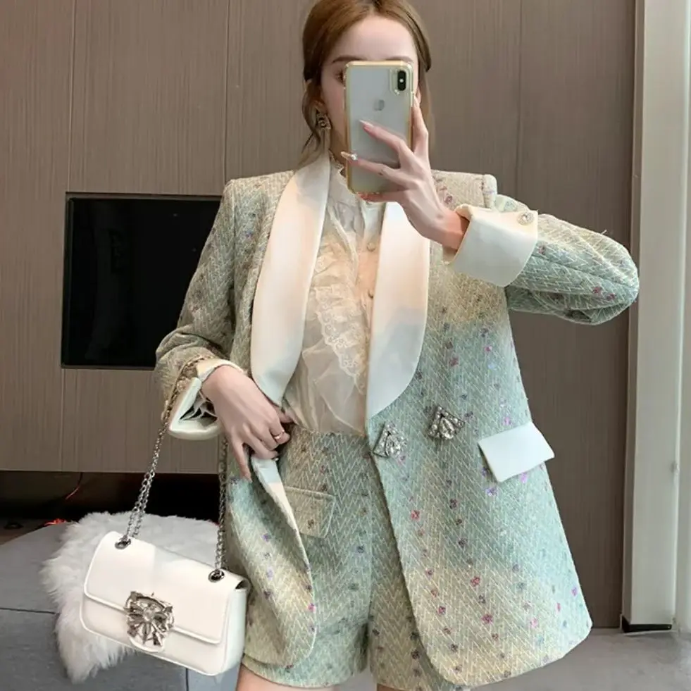 

One-Piece/Two-Piece Set Small Fragrant Style Suit Jacket Shorts Korean Women'S Autumn Winter New High-End Loose Niche Suit