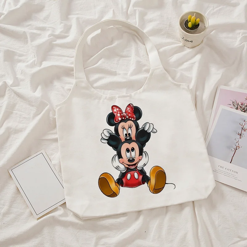 vintage Disney Minnie Mickey Mouse Tote Bag Shopper Canvas Shoulder Bag Eco Shopping Bag Women Tote Harajuku Female