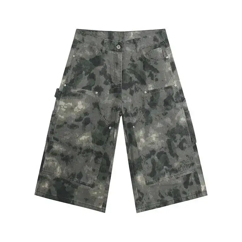 LUZHEN Pants Print Cargo Cropped Denim Vintage Men's Camouflage 2026 Summer Straight Pockets Decorate Casual Short Jeans JY7553