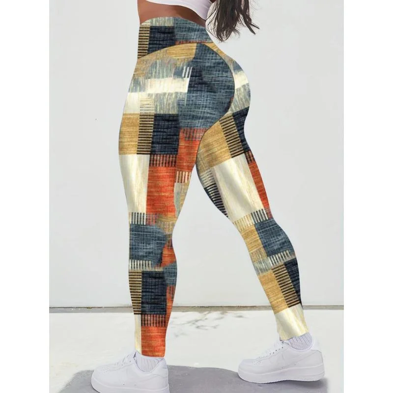 Plus Size Casual Leggings Women's Plus Colorblock Fashion Geometric Print Slight Stretch Skinny Leggings