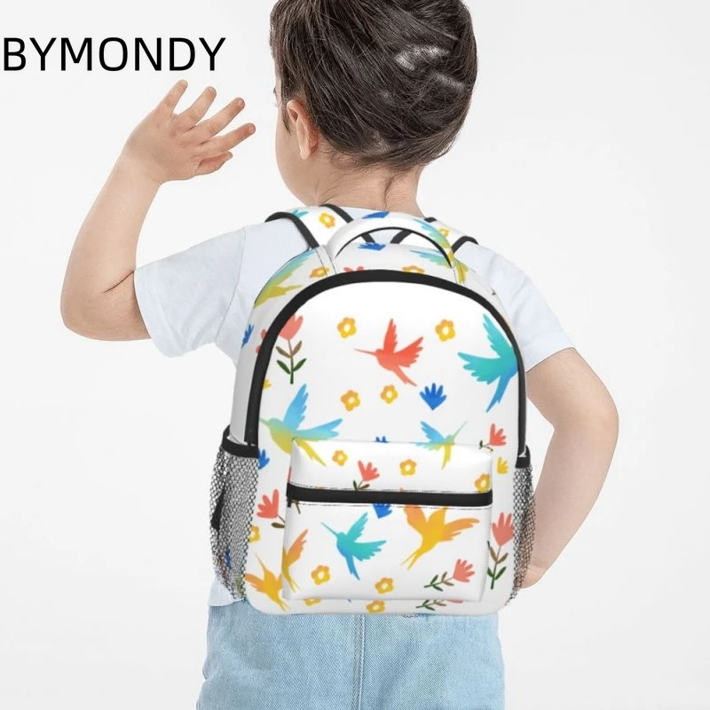 BYMONDY-Mochila Escolar con diseño Floral para niños, morral de nailon con dibujos animados de aves, a la moda