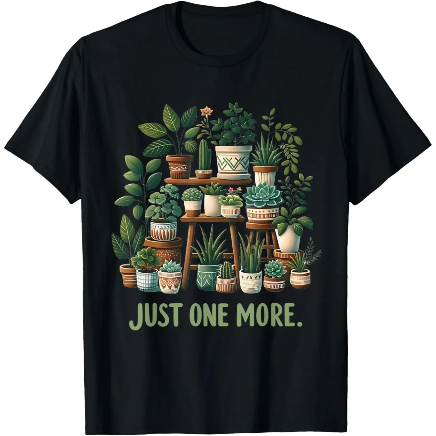 

Just One More Plant Lover Graphic Tee Funny Gardener Gift Casual Loose T-Shirt Unisex