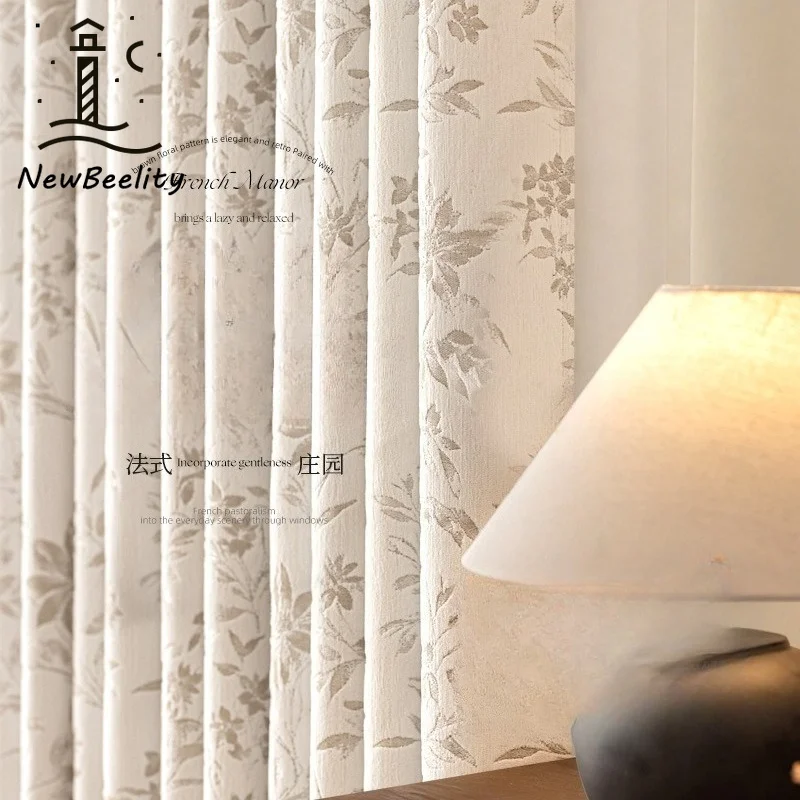 Chenille Curtain Three-dimensional Jacquard French Cream Style Curtains for Living Dining Room Bedroom Blackout Custom Size