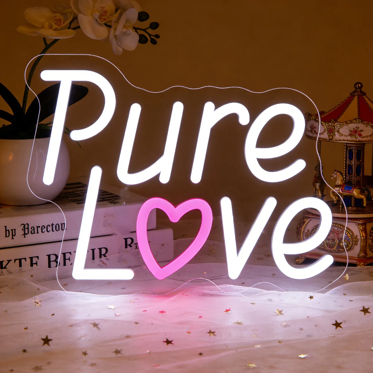 

Неоновая световая вывеска «Чистая любовь с сердцем» розового цвета, подарки на День матери, USB-светильник с регулируемой яркостью, светодиодный, для свадебного подарка, романтического декора для спальни и стен