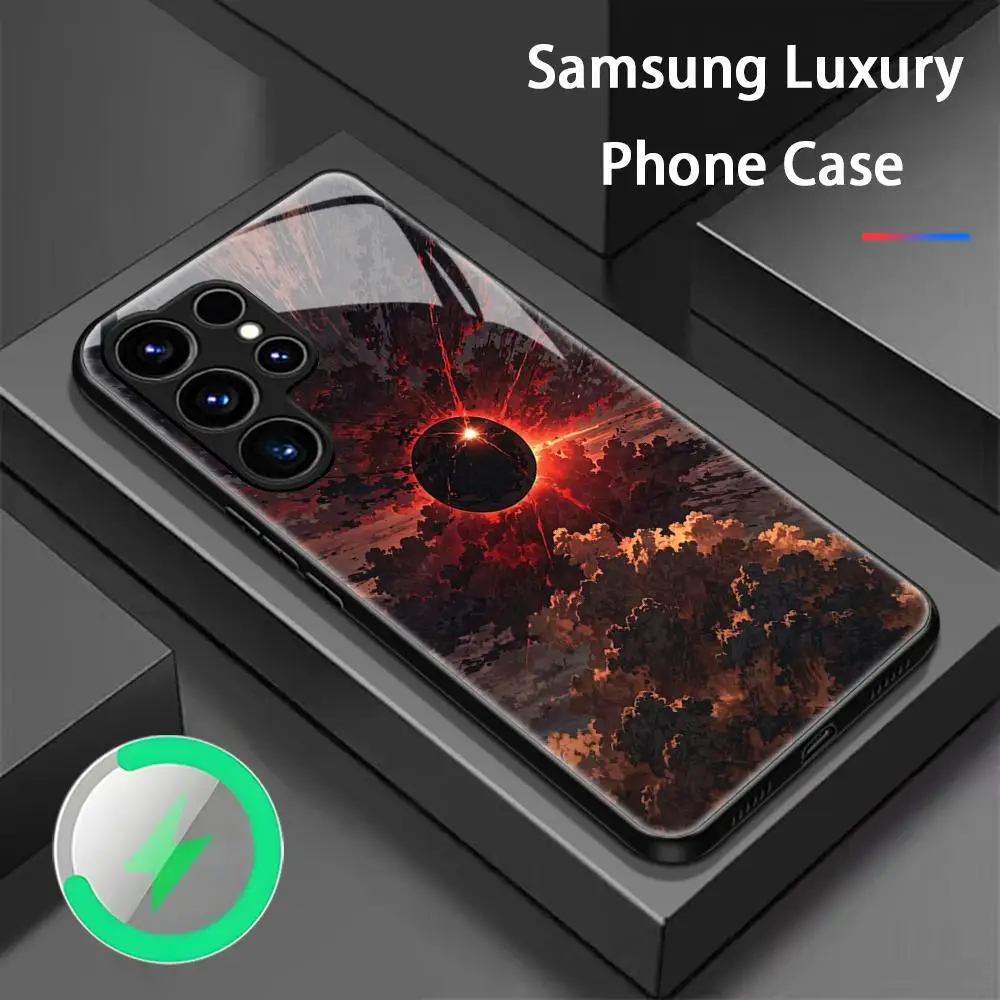 Sun Retro art fashion design Phone Case For Samsung S26 S25 S24 S23 S22 S21 S20 Plus Ultra Glass Magnetic Case