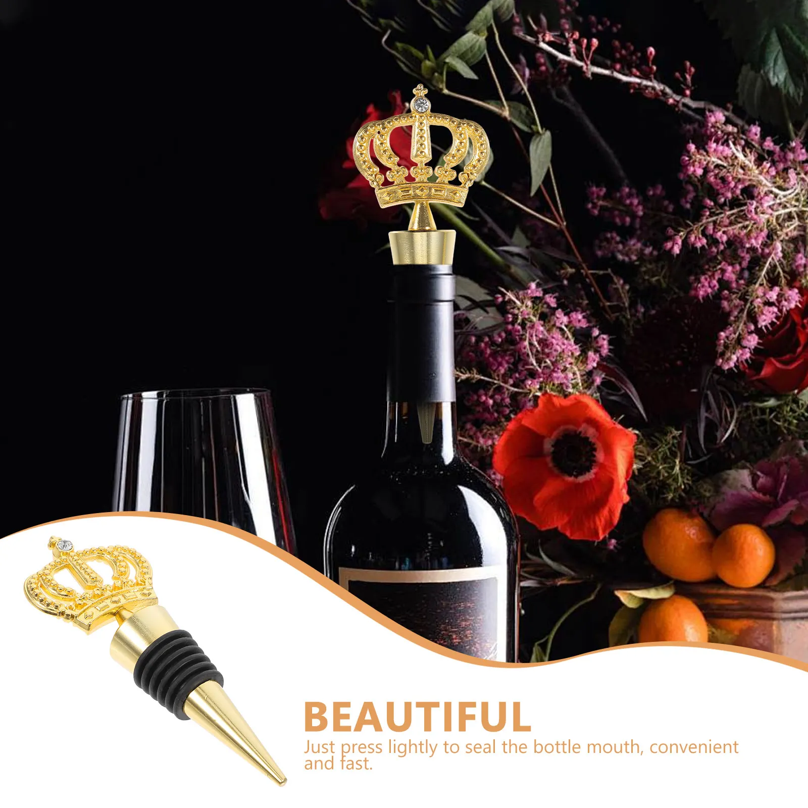 Golden Alloy Stopper Decorative Bottle Plug for Birthday Wedding Party Gatherings Wine Sealer Stopper view 5