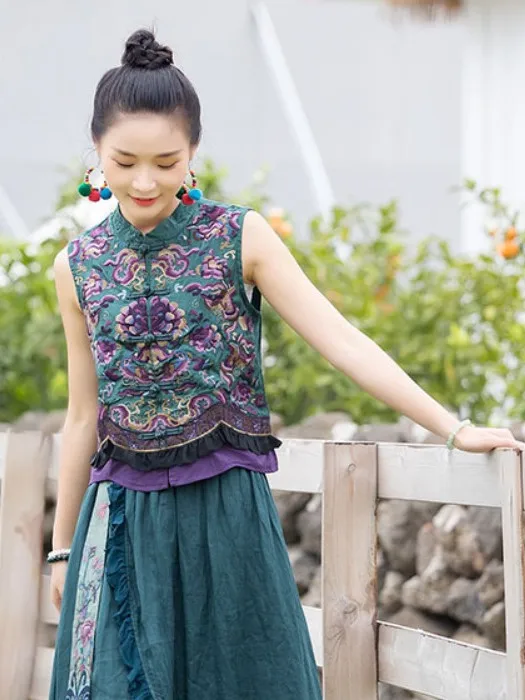 

Летний женский жилет с вышивкой и пуговицами, большие размеры, открытый кардиган с подплечниками, модный повседневный жакет