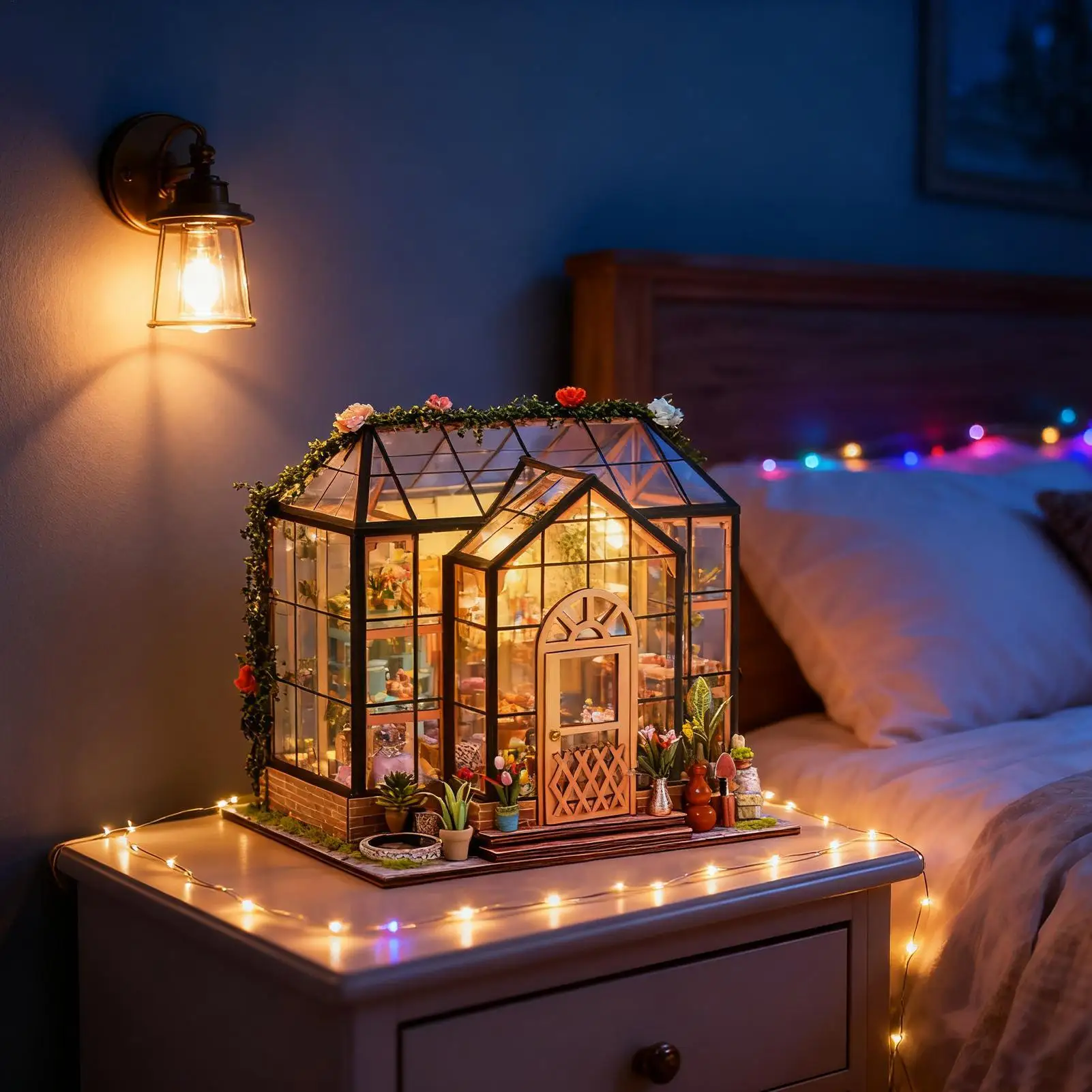 

Mini House Kit 3d Miniature Greenhouse Building Kits Decor Display For Shelf Bedroom Room Teens Christmas Halloween Bookshelf