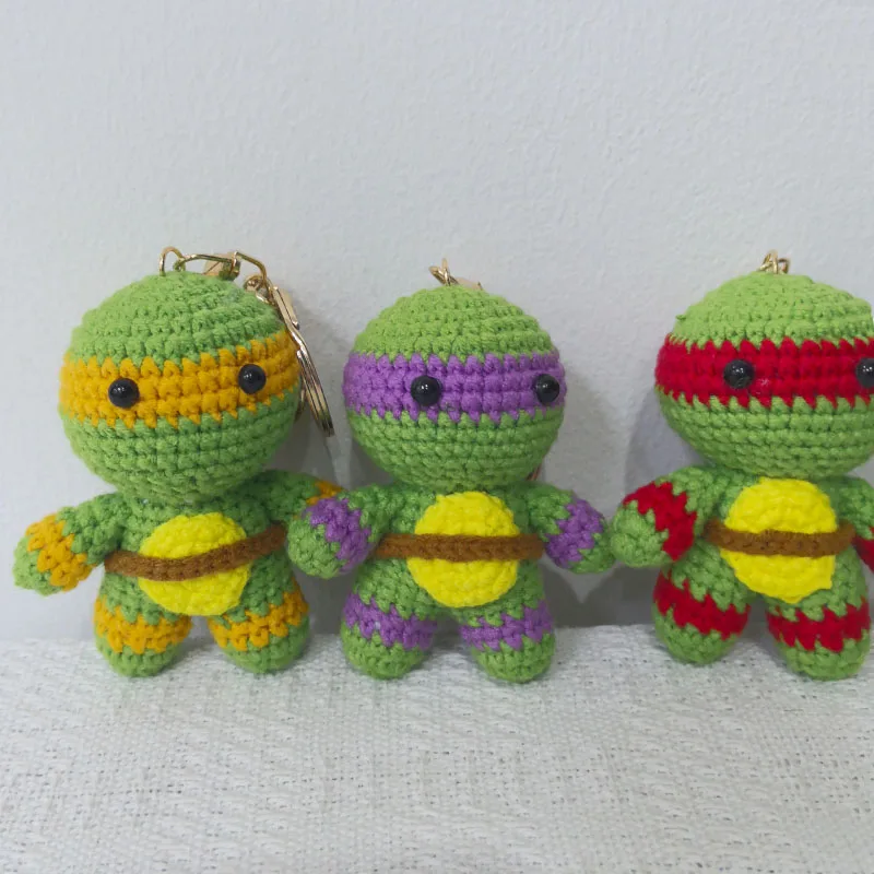 Cute Tmnt Crochet Keychain Funny Tmnt Doll Keyrings Handmaking Knitting Animal Car Keys Keychains Kawaii Knitted Accessories