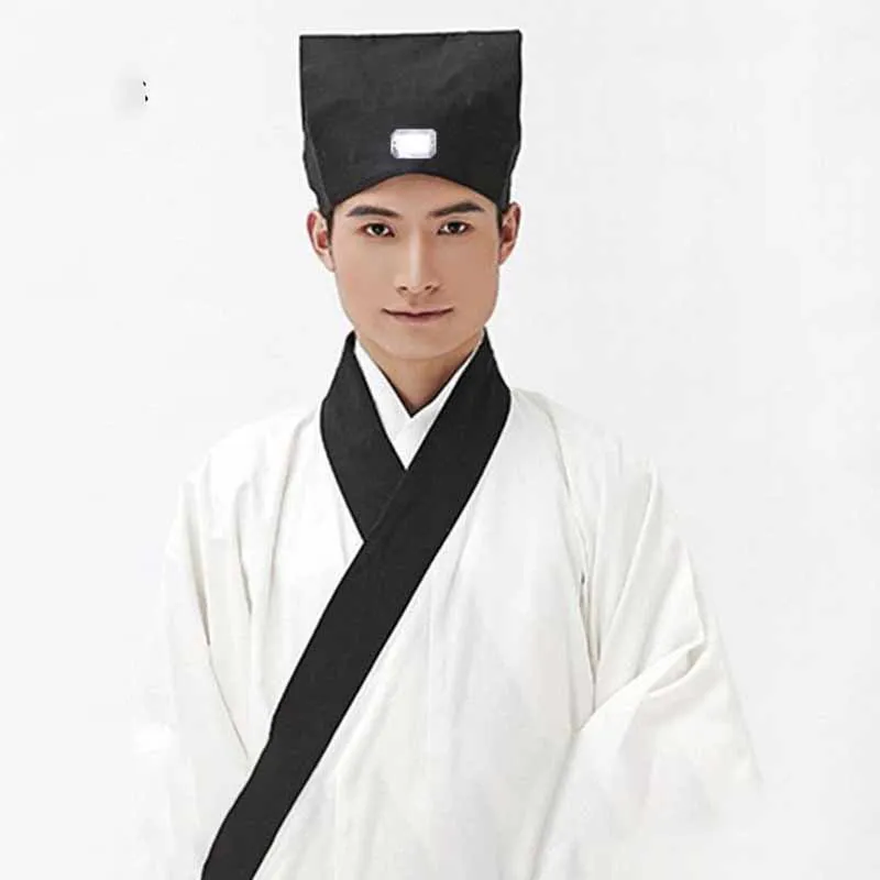 Hanfu Hat Men Chinese Traditional Ancient Scholar Teacher Black Hat Headdress Male Vintage Confucian Towel Cosplay Hat For Kids