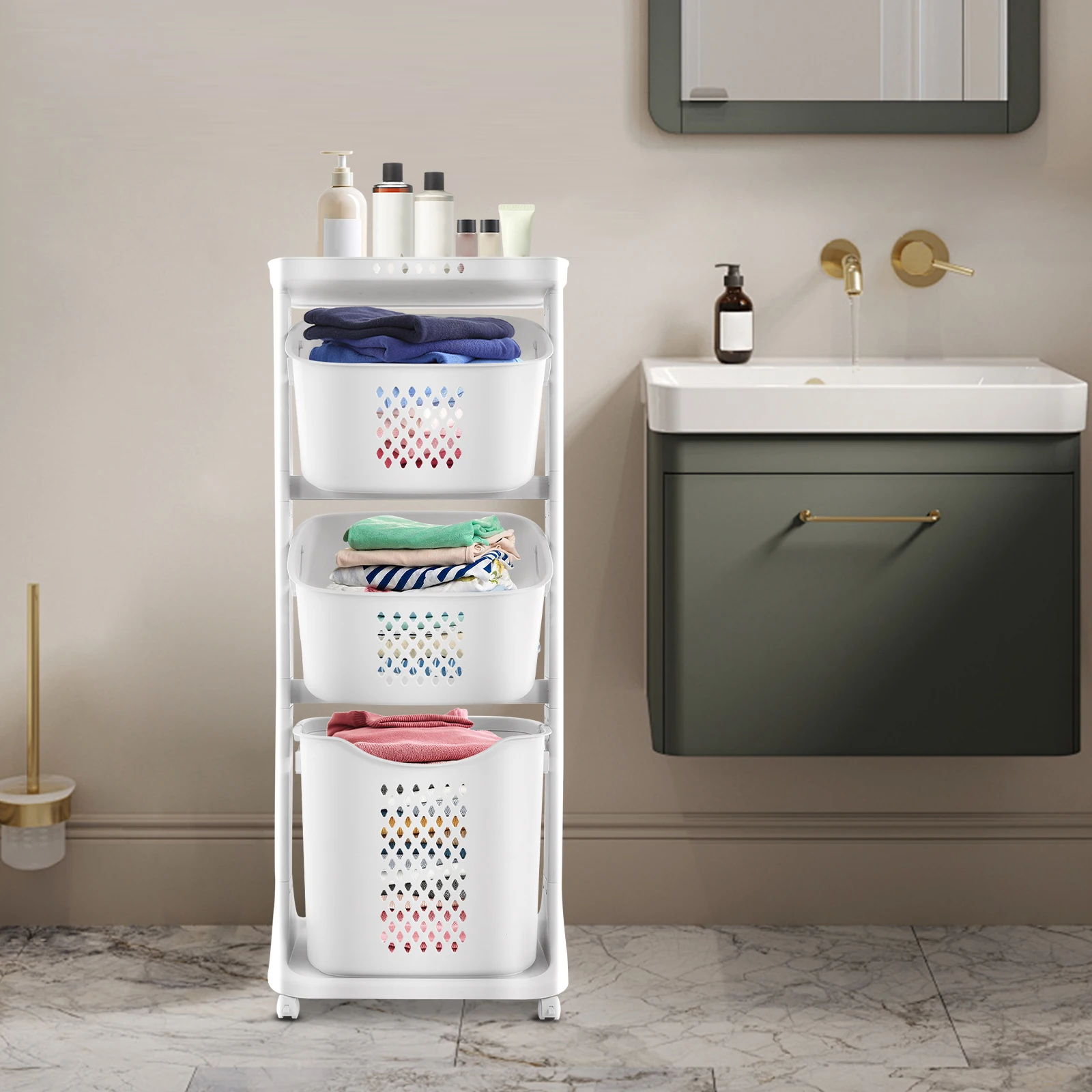 

Top Load Capacity 11.02lbs Dirty Clothes Laundry Basket with 4 Wheels(Two with Brakes) for Bathrooms, Laundry Rooms, Bedrooms