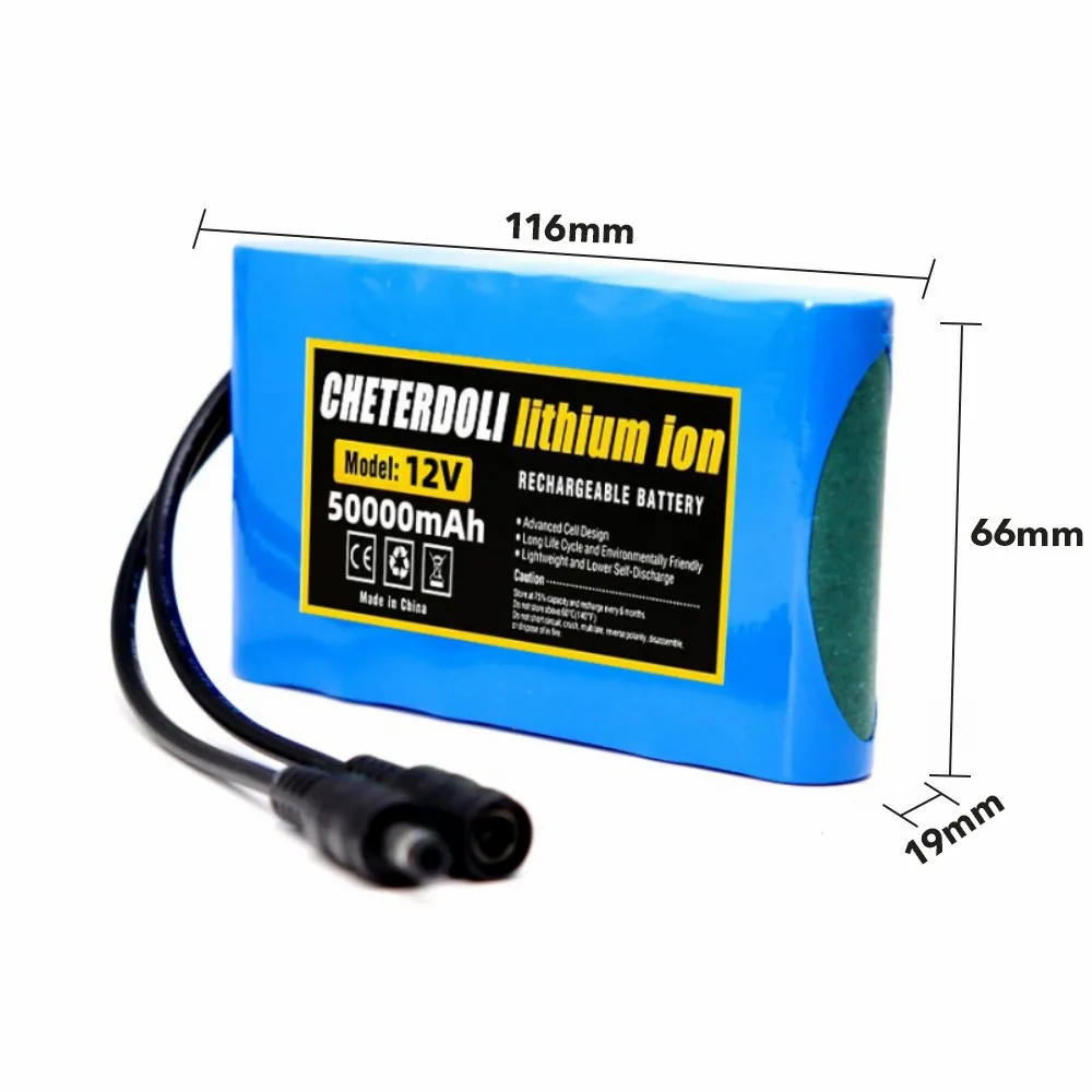 NEW Portable Super 12V 50000mah Rechargeable Lithium Ion Battery Pack Capacity DC 12.6v 50Ah CCTV Cam Monitor + 1A Charger