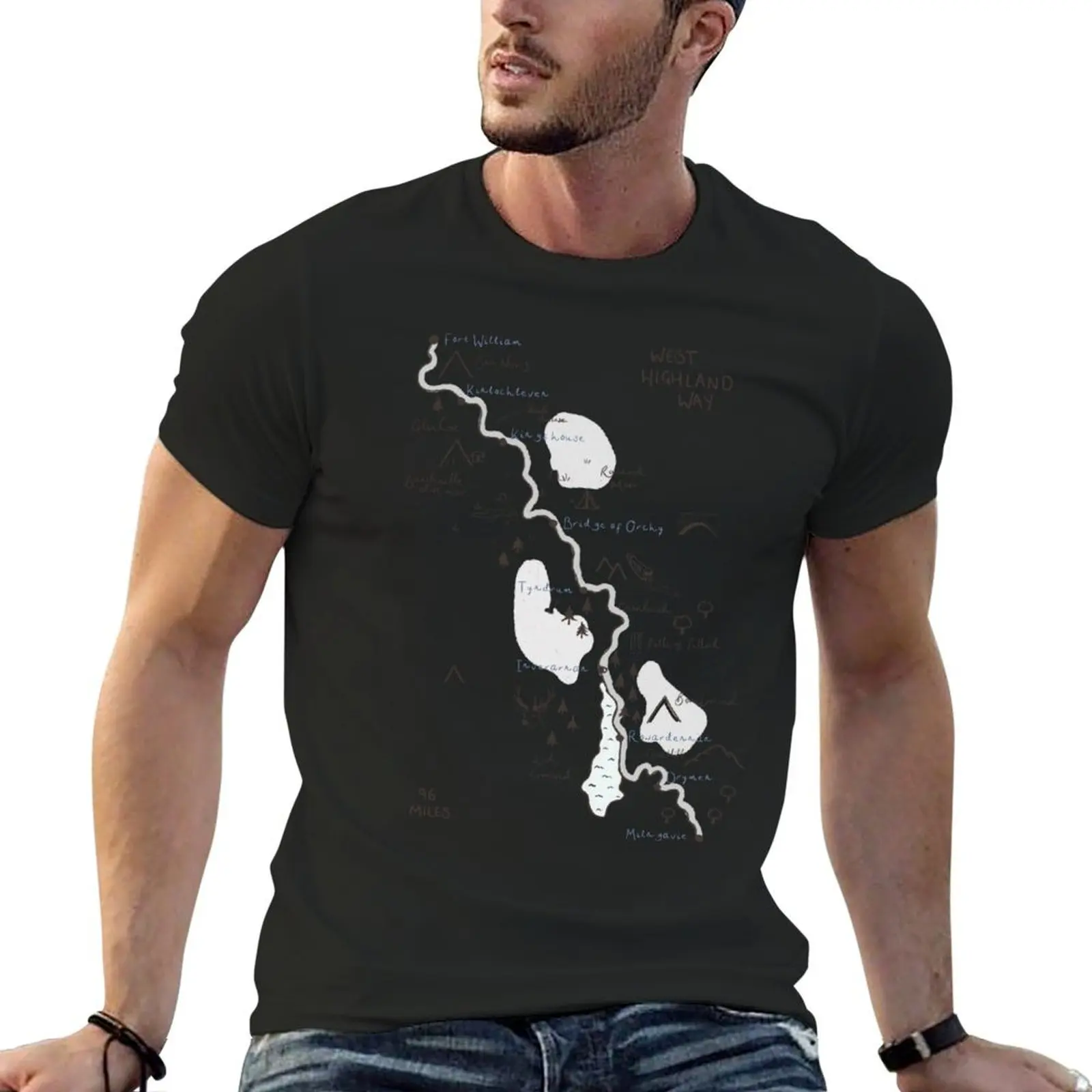 

West Highland Way Map T-Shirt street wear cotton graphic tees heavy weight t shirts for men