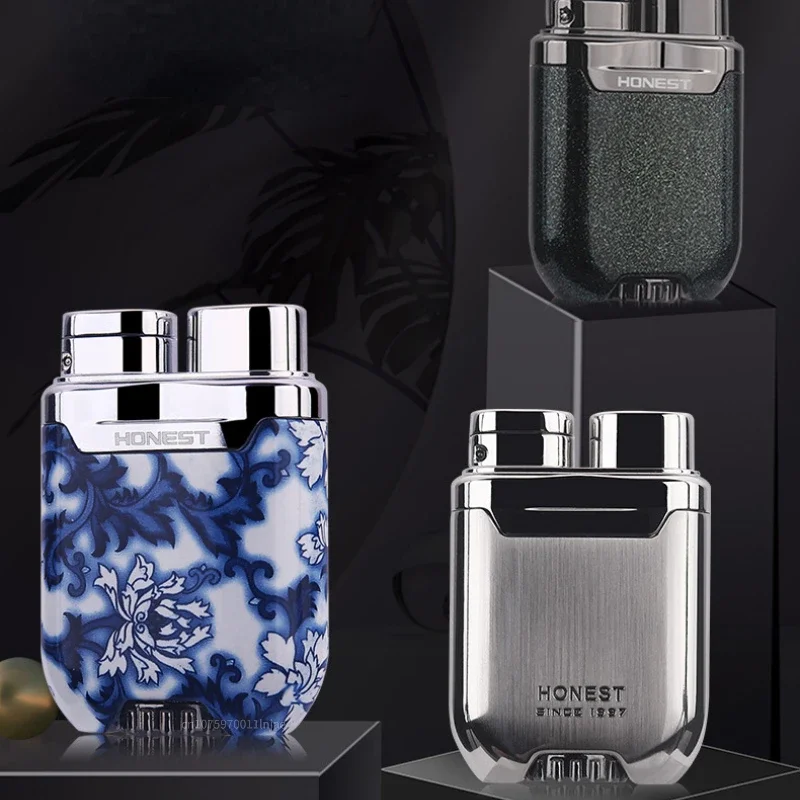 New HONEST Metal Plating Turbine Windproof Butane Lighter Creative Blue Flame Torch Lighter High-end Gift Men\'s Smoking Tools