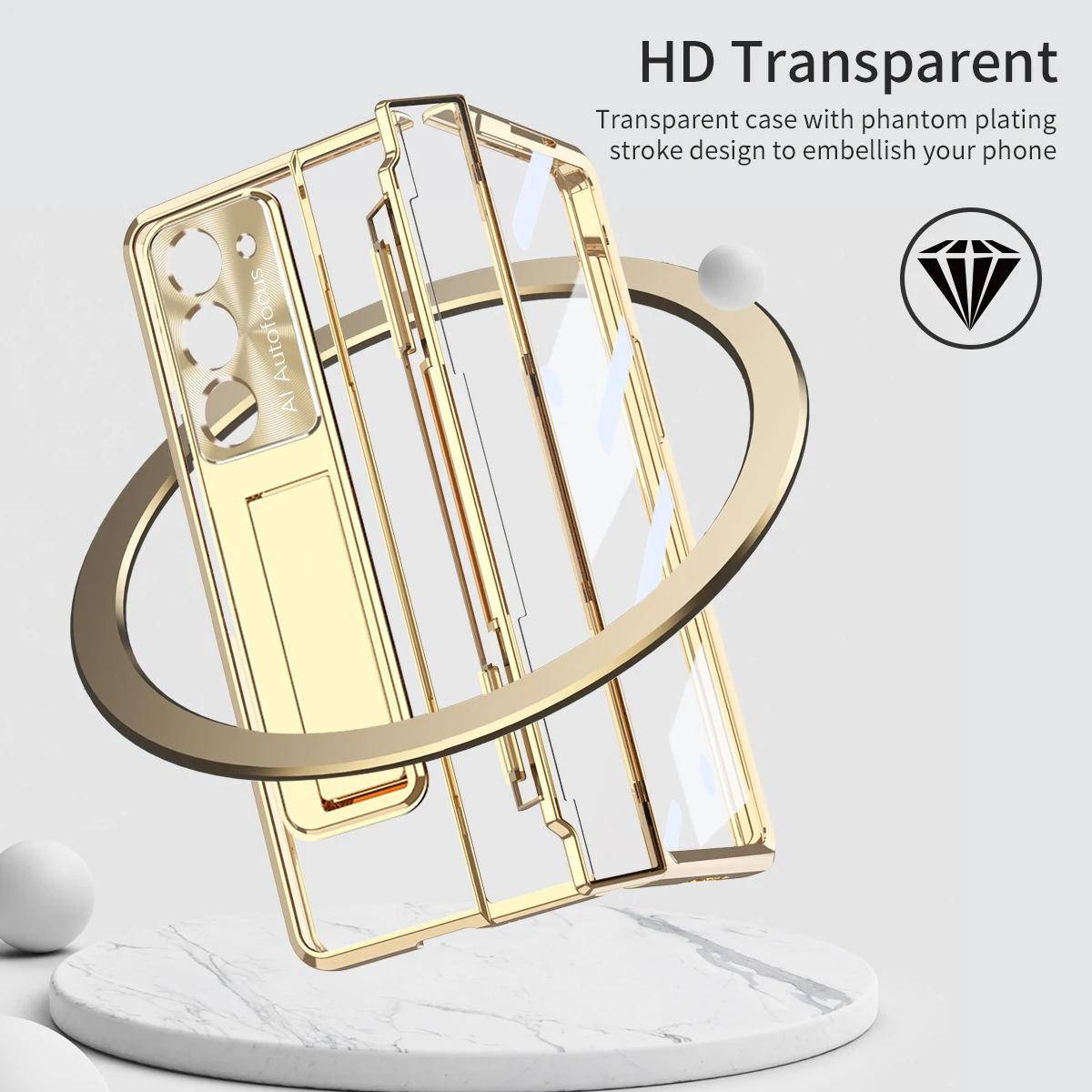 Plating Clear Hinge Case For Samsung Galaxy Z Fold 6 5 4 3 With Touch Pen 360 Full Screen Protector Glass Film Folding Cover