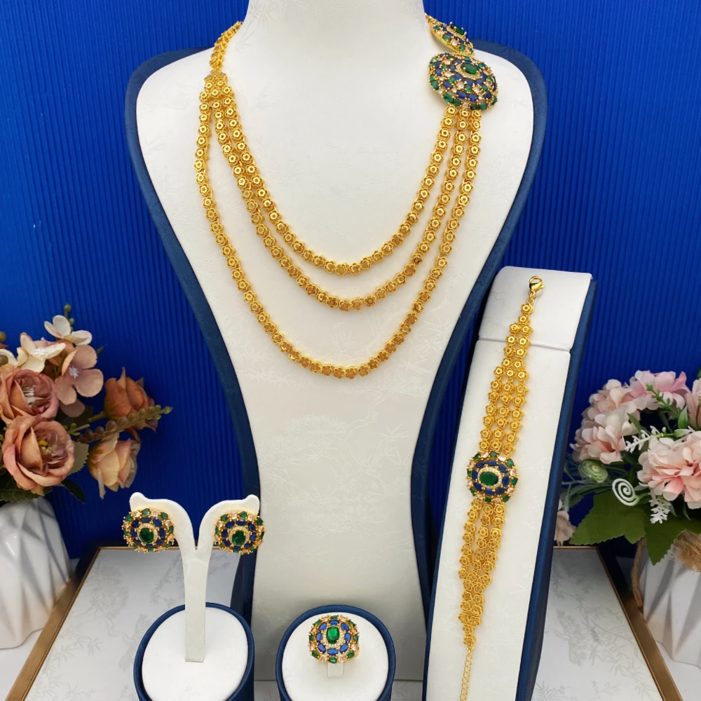 

Flora Luxury Gold Plated Copper Jewelry Set with Zirconia Necklace Earrings Bracelet Ring for Women in Kuwait And Qatar
