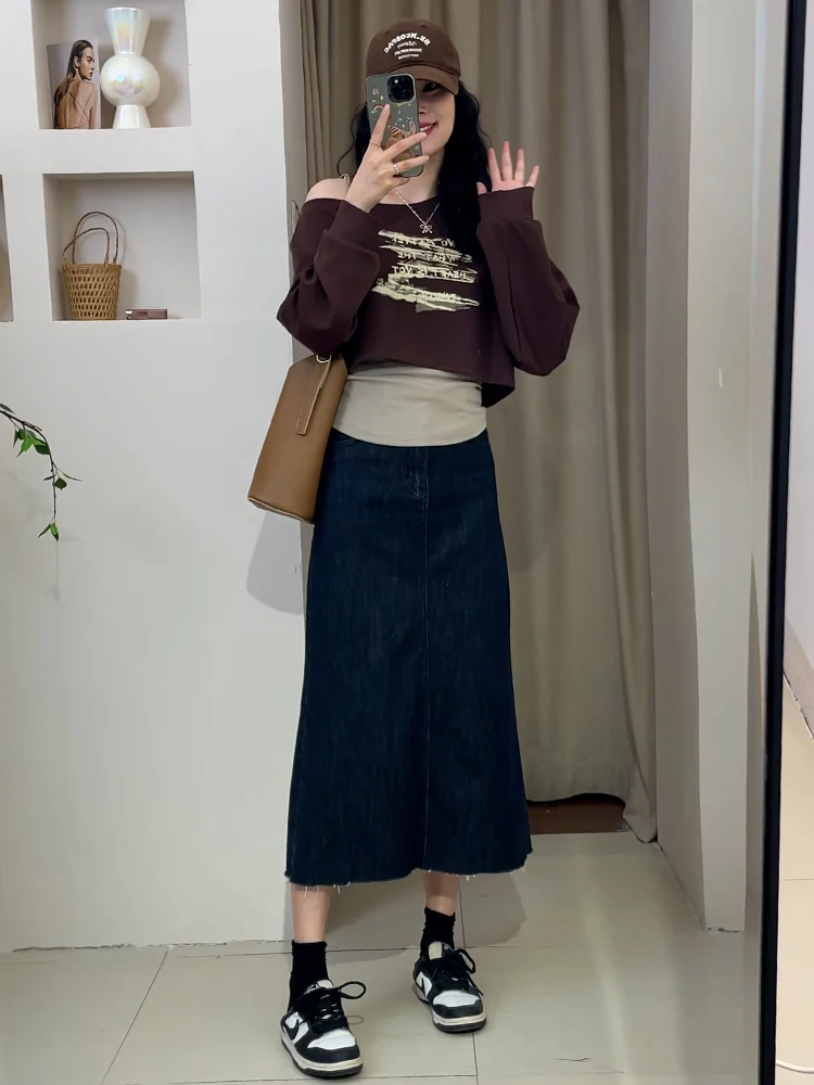 Conjunto de Faion único para mujer, sudadera ter Ne, falda larga, Sve, cintura alta, mezcla de algodón y poliéster, principios de otoño