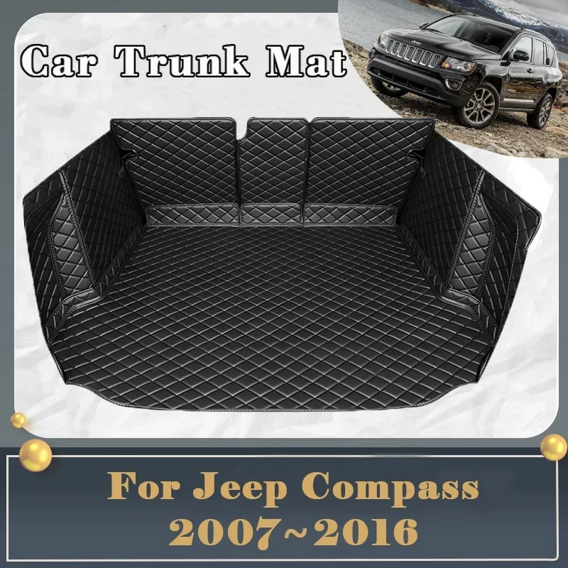 Car Trunk Mat For Jeep Compass MK49 2007~2016 Dirt-resistant Fully Surrounded Trunk Mat Rear Cargo Tray Car Accessories 2015