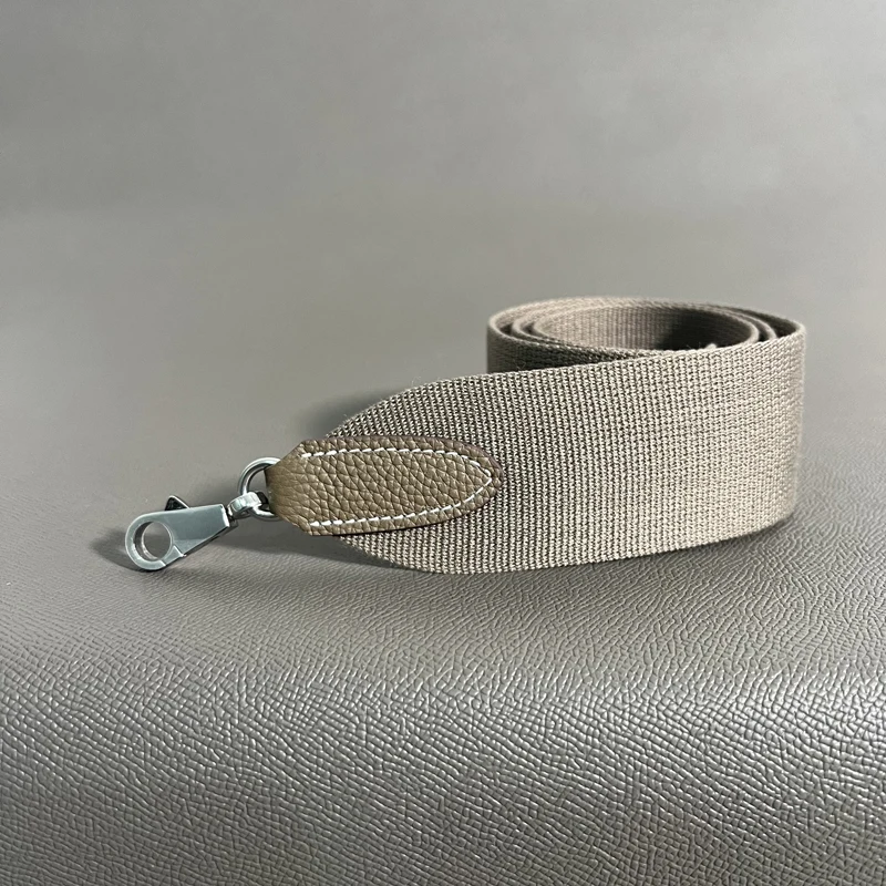 Etoupe Togo 5cm Wide Canvas belt Steel Buckle Genuine Leather Hand Sewn Suitable For Kelly Bags, Shoulder Straps