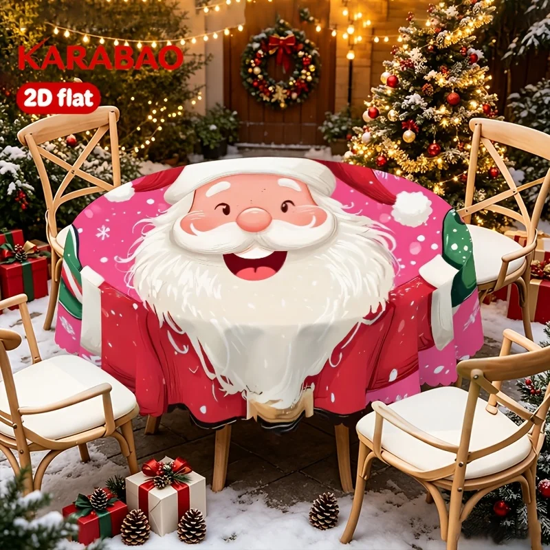 1 piece Santa Claus holding cane candy green gloves pink snowflake background lace tablecloth decorating festive atmosphere