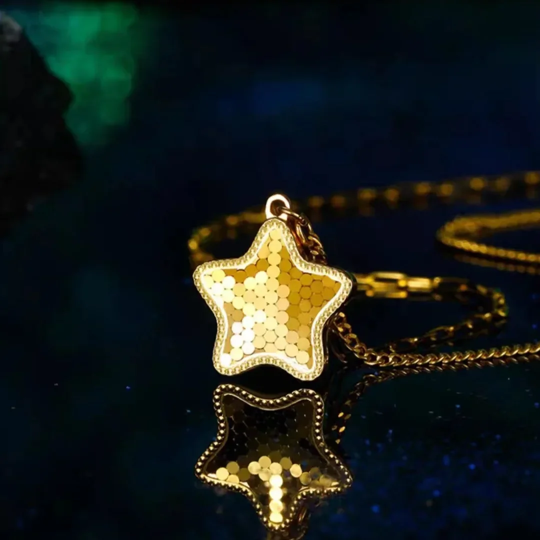 

9999 real gold 24K yellow gold Star Yue to You Honeycomb Cut Face Star Necklace