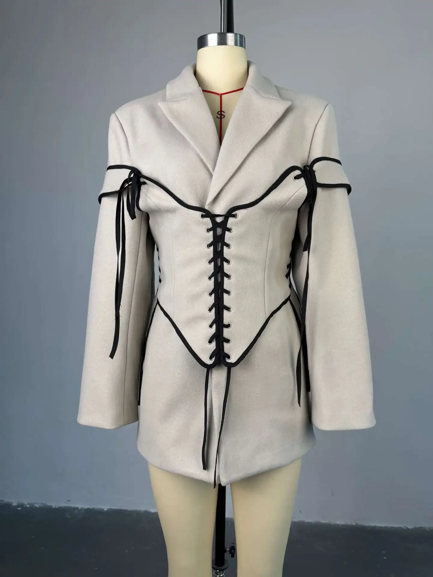 Set di due pezzi Set di vestiti cappotti da donna abiti cappotto di media lunghezza corsetto A maniche lunghe dentellato elegante giuntura una linea Slim Fit autunno