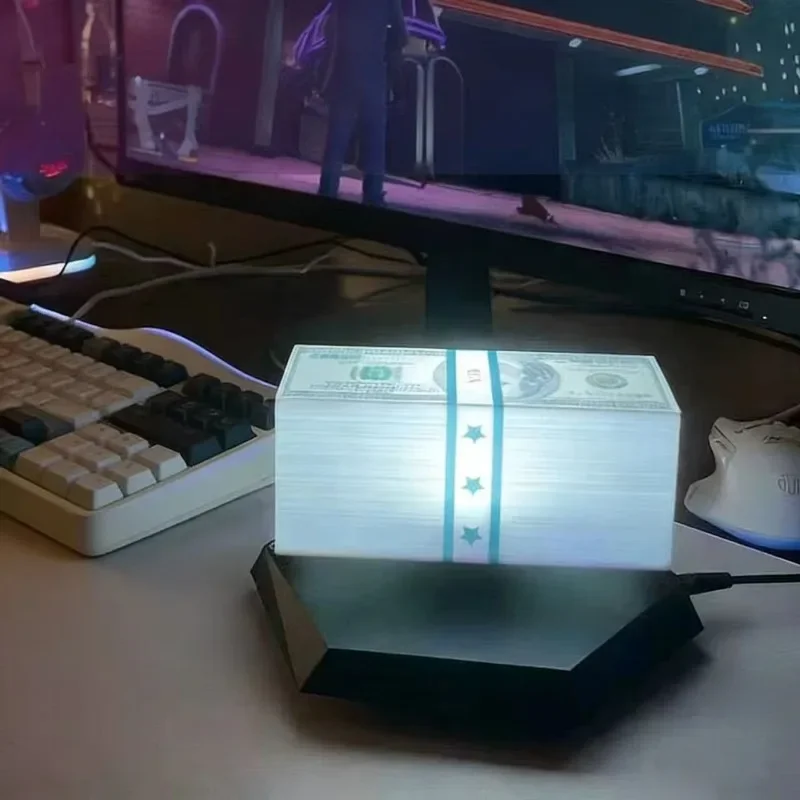 3D printed magnetic levitation money, 360-degree floating LED touch light, home decoration RGB