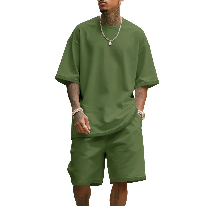 Men's Casual Two Piece Set Summer Short Sleeve T-Shirt and Shorts Set Comfortable Loose Fit Tracksuit for Men Clothing Set view 3