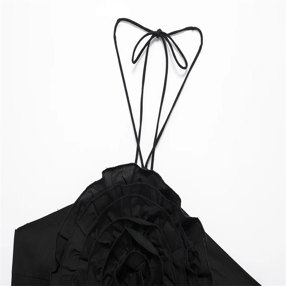 New Summer Fashionable and Stylish Style with Raised Flower Details, Black Poplin Open Back Bra with Vest Top