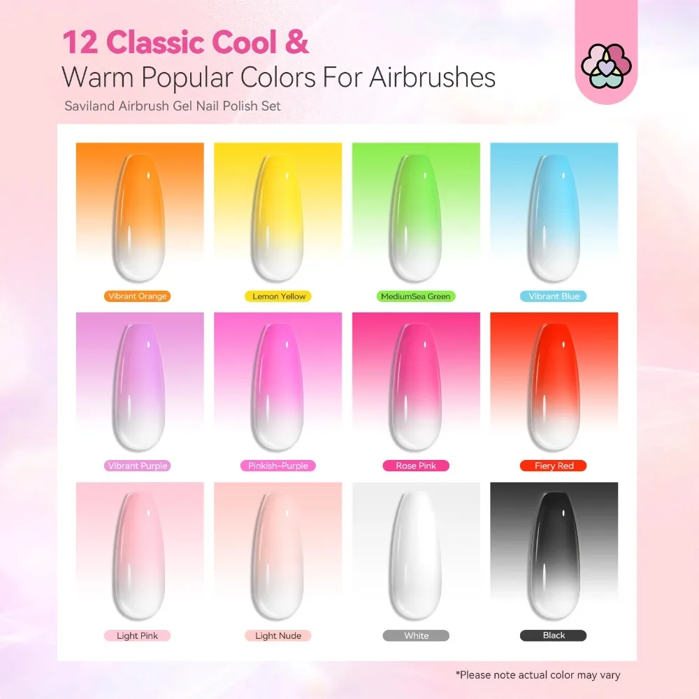Dilution Free Airbrush Gel Nail Polish Set 12 Colors Fine Mist Spray for French Ombre Nail Art Design Salon Use