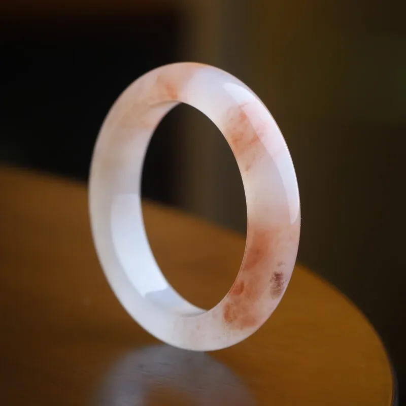 

Golden Silk Jade Pink Peach Blossom Wine Positive Ring Bracelet Flat Strip Quartz Rock Jade Jewelry