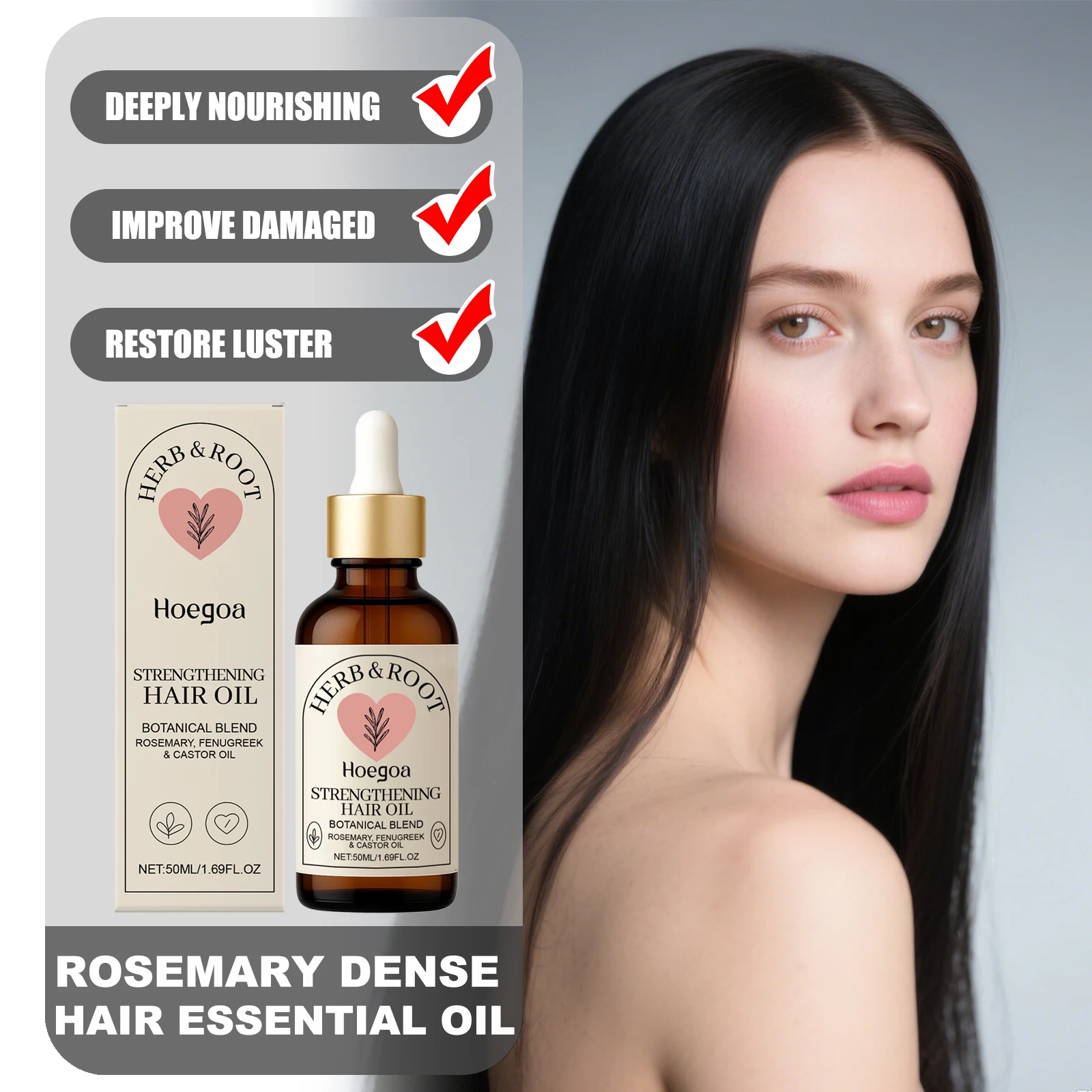 

HOEGOA 50ml Rosemary Dense Hair Essential Oil Deep Nourish Hair Strand Improve Damaged Restore Healthy Luster Promote Follicles