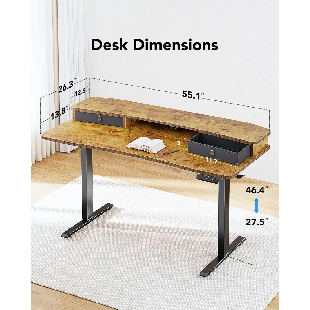 55″ x 26″ Electric Standing Desk with 2 Drawers, C-Clamp Mount Compatible, Height Adjustable Computer Desk