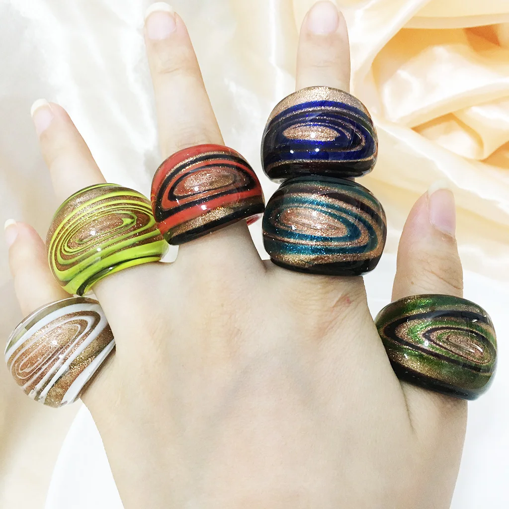 1PCS 17-19mm Vintage Blue Lampwork Glass Muran Rings For Women Band Ring Random Mixed Model Chinese Style Jewelry Gift Cheap Ite
