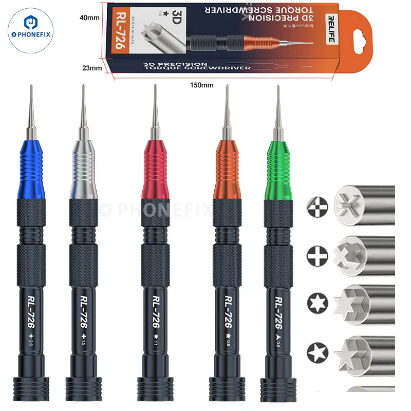 RELIFE 0.6Y 0.8 Pentalobe T1 Torx 1.5 Phillips 2.5 Convex Cross RL-726 Multitool 3D Precision Magnetic Torque Screwdriver