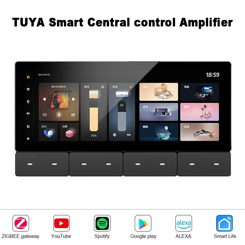 

Tuya smart home Center control panel alexa Wifi 6.2 inch Touch screen ZIGBEE gateway IR Bluetooths Audio wall Amplifiers system