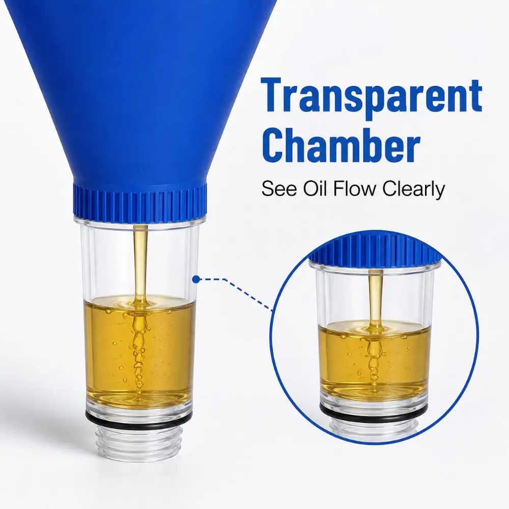 Threaded Connection Engine Oil Funnel Spill Resistant Hands Free Automotive Fluid Filler for Toyota/Kia/Hyundai Vehicles