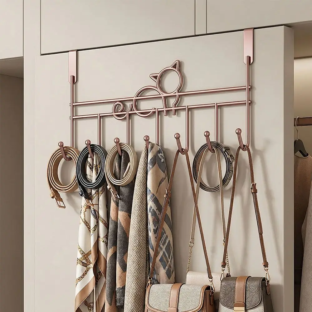 

7 Hooks Over Door Hooks Punch-Free Multifunction Hanging Storage Rack Space Saving Universal Household Door Storage Hook