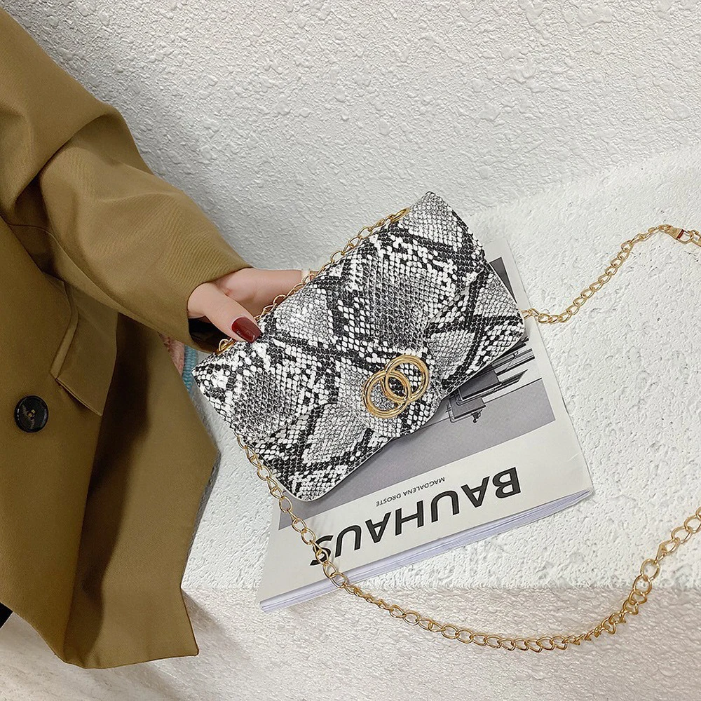 Snake Print Shoulder Bag - Women's Wild Style Square Purse with Wallet, Trendy Small Crossbody Handbag