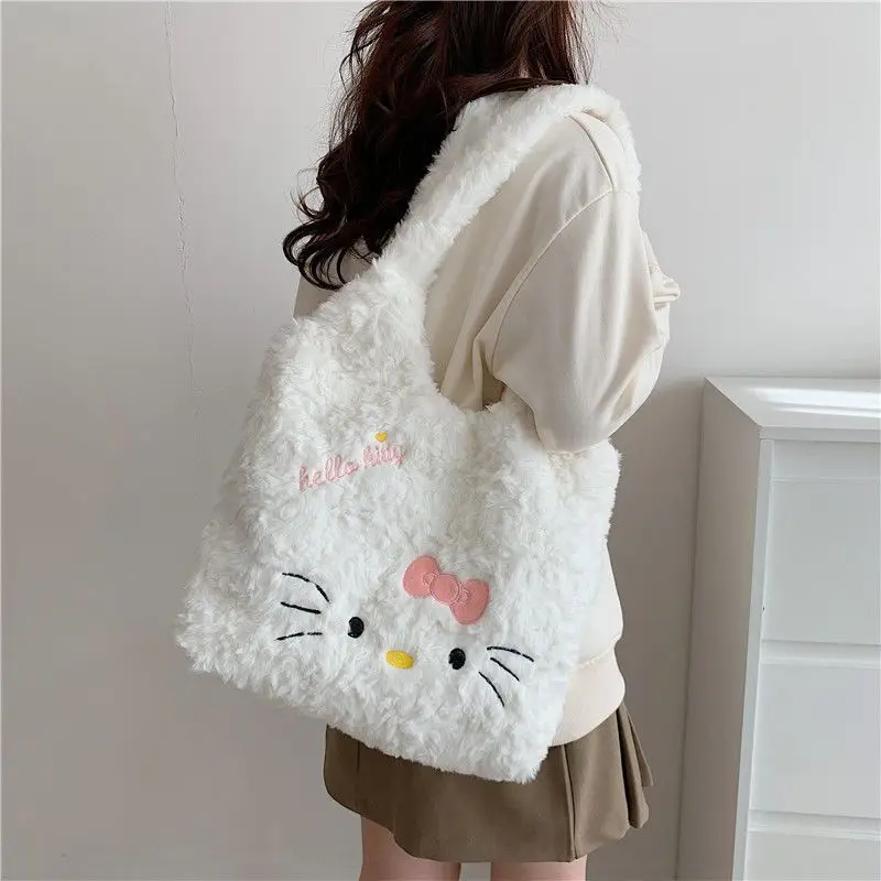 Sanrio Large Capacity Girl Leisure Embroidery Shoulder Bag Kawaii Hello Kitty Cartoon Student Handbag Cute Fashion New Style