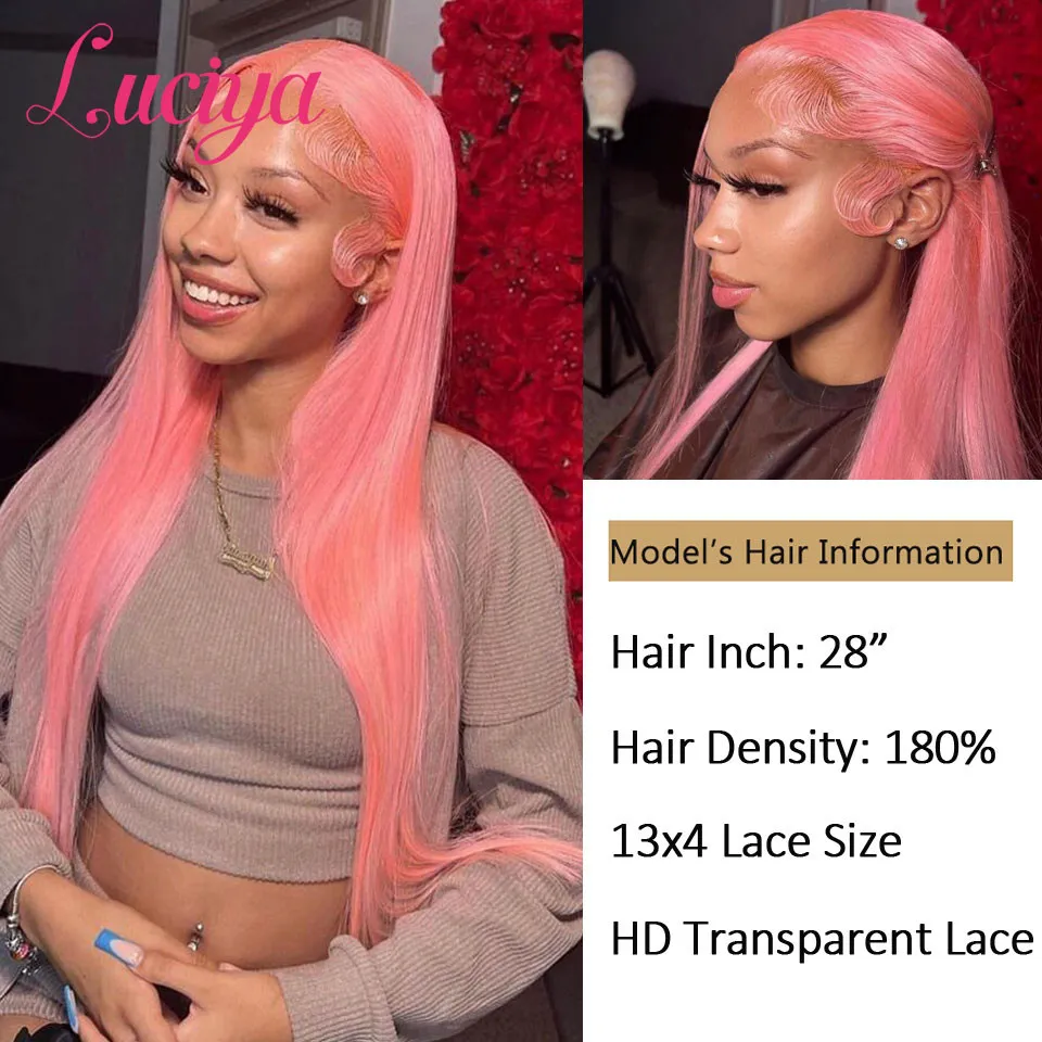 Pink Colored 13x6 Transparent Lace Wig Straight 13x4 Lace Front Human Hair Wigs For Women Bleached Knots Pre Plucked Closure Wig