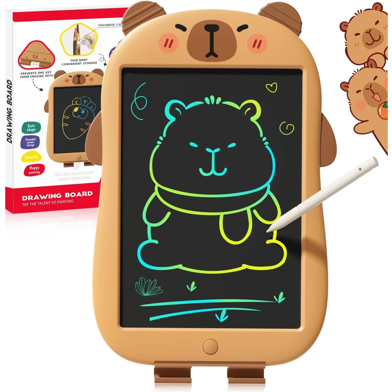 

LCD Writing Tablet for Kids, 12 Inch Colorful Doodle Board with Capybara Design, Reusable Drawing Toy for 3-6 Years Old