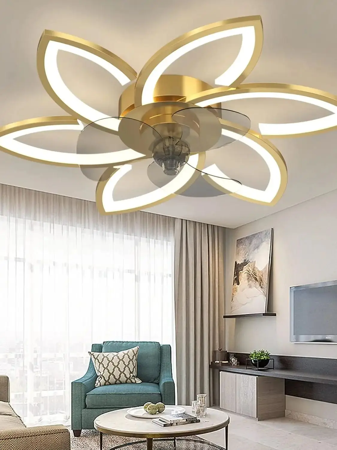 6-Blads Dimbare Plafondventilator met Verlichting, Afstandsbediening en APP-besturing, LED Plafondventilator met Verlichtingsfunctie - afbeelding 2