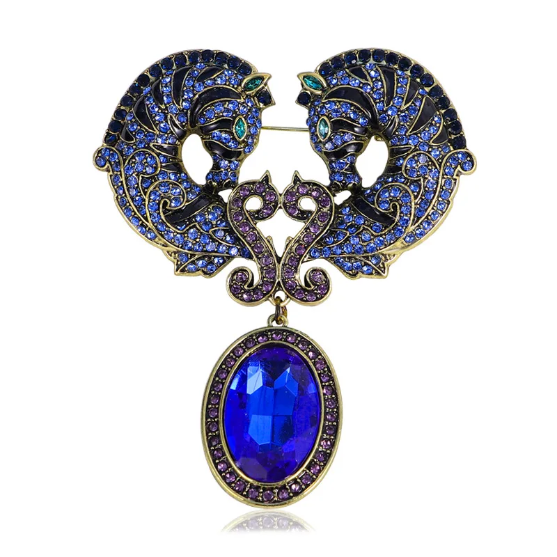 Vintage Style Seahorse Brooch Fashion Oversized Animal Horse Pins Luxury Crystal Pendant Coat Suit Accessories Banquet Badges