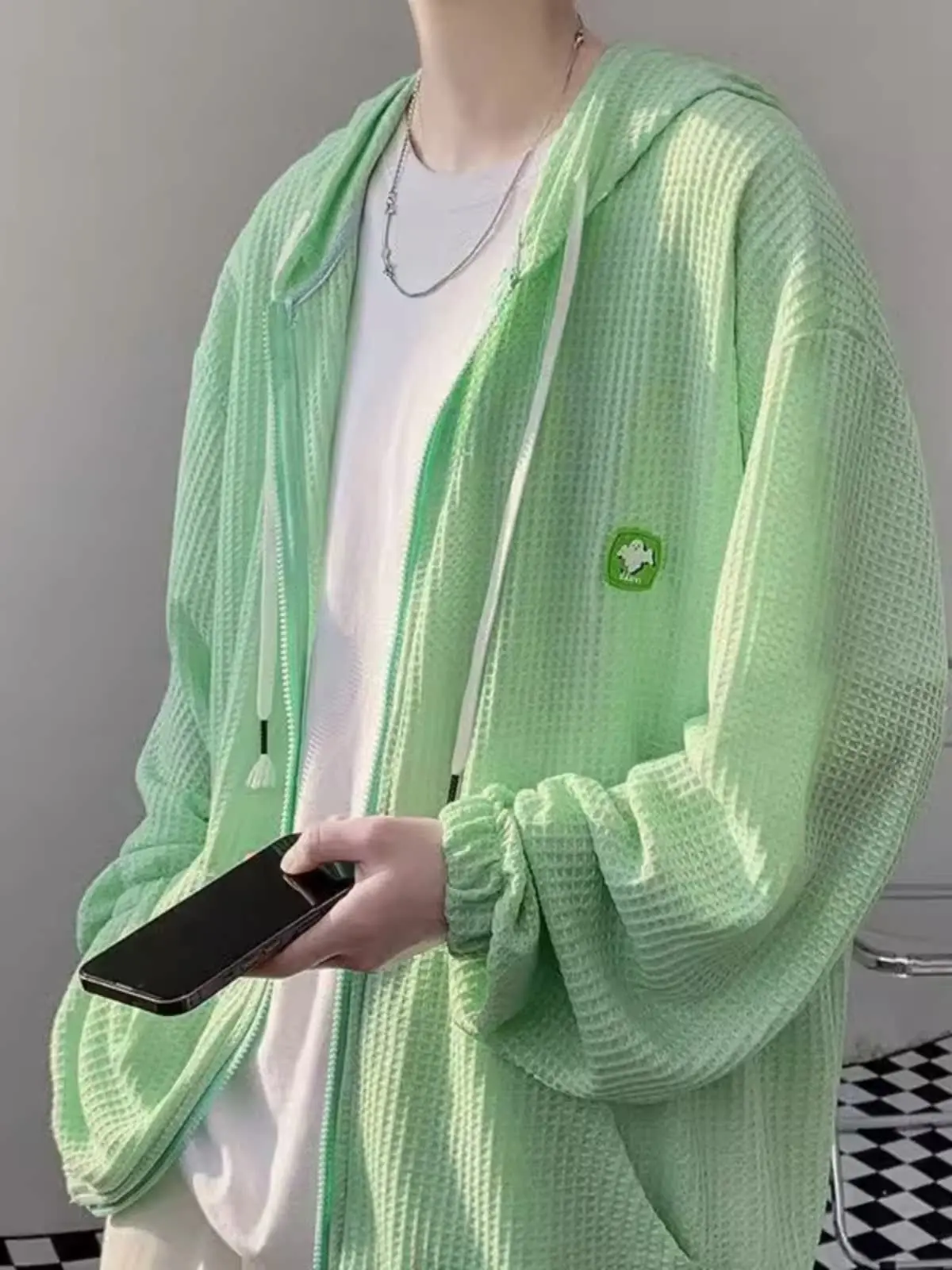 

Large Size Ice Silk Men's Summer Thin Outerwear Sun Protection Jaet Cool Sle Loose Fit Long Sve Zipper Closure Hoodie